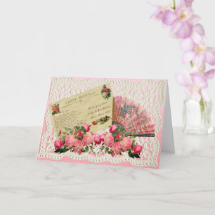 Carte Victorienne Valentine - Rose Et Ventilateur 