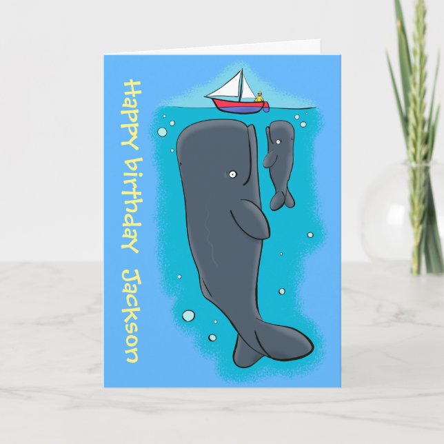Carte Vie sous-marine baleines mignonnes caricature anni (Devant)