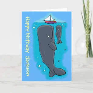 Carte Vie sous-marine baleines mignonnes caricature anni