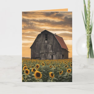 Carte Vieille Barre En Bois Dans Les Tournesols