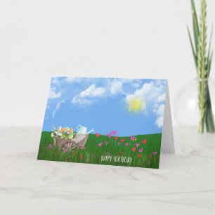 Carte vieille brouette avec fleurs anniversaire