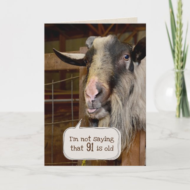 Carte Vieille chèvre drôle pour 91e anniversaire (Devant)