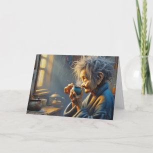 Carte Vieille Dame Boire Café du matin