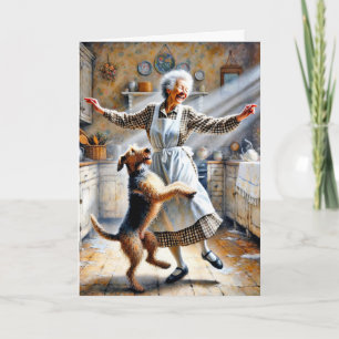 Carte Vieille Femme Dansant Avec Chien Anniversaire
