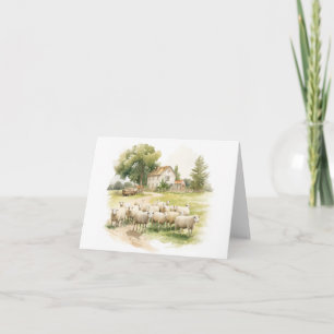 Carte Vieille ferme avec troupeau de mouton BLANK