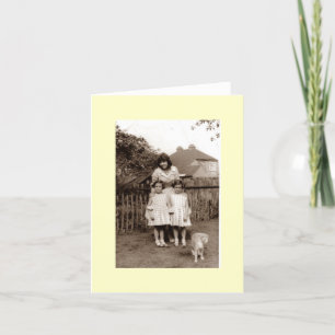 Carte vieille photo mignonne fille jumelle identique ave