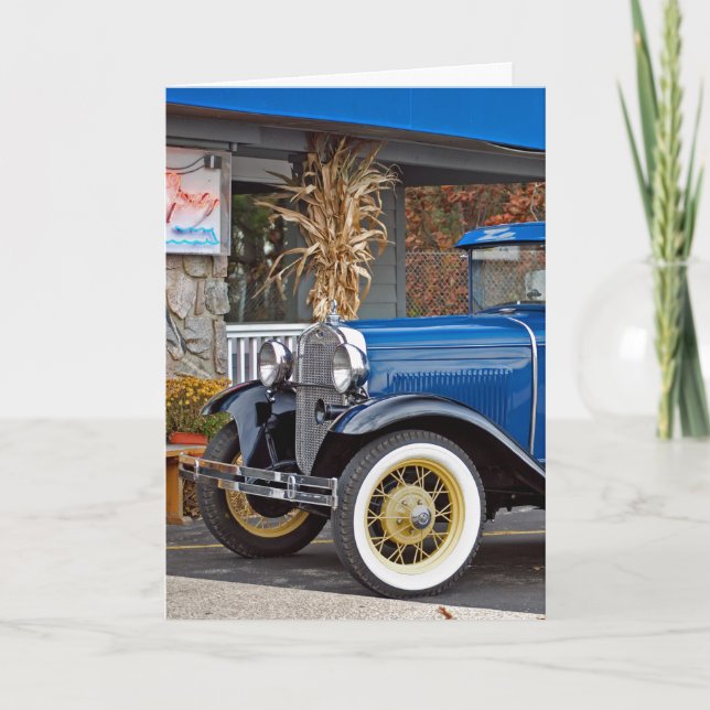 Carte Vieille voiture bleue antique (Devant)