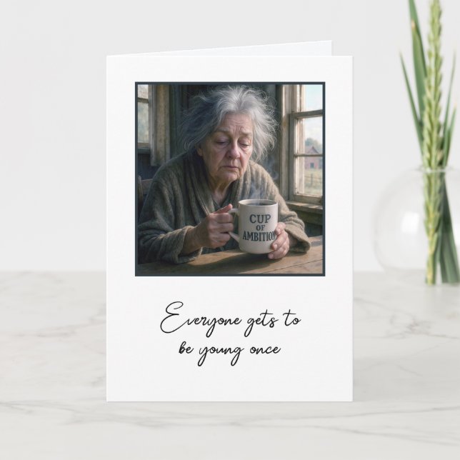 Carte Vielle Dame Avec Café Du Matin Anniversaire (Devant)