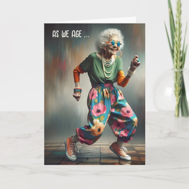 Carte Vielle Dame Danser Vieille Anniversaire (Devant)
