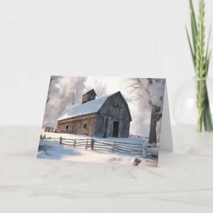 Carte Vielle Grange De Noël Dans Les Snowflakes
