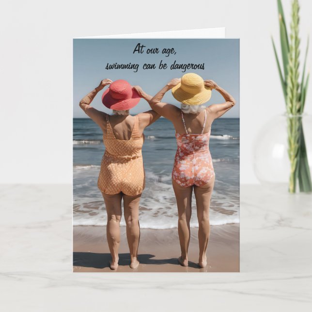 Carte Vielles Dames Sur La Plage Anniversaire (Devant)