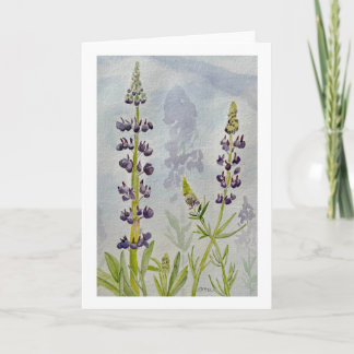 Carte vierge aux lupins aquarelle