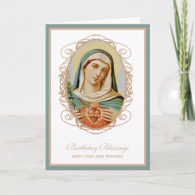 Carte Vierge catholique traditionnelle Marie Prière d'an (Devant)