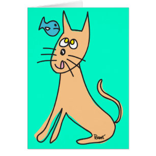 Carte vierge de chat et de poissons