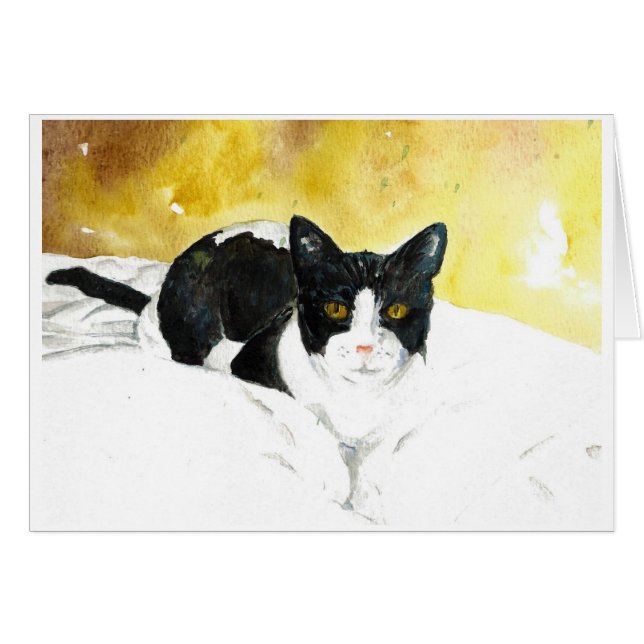 Carte vierge de chat noir et blanc (Devant horizontal)