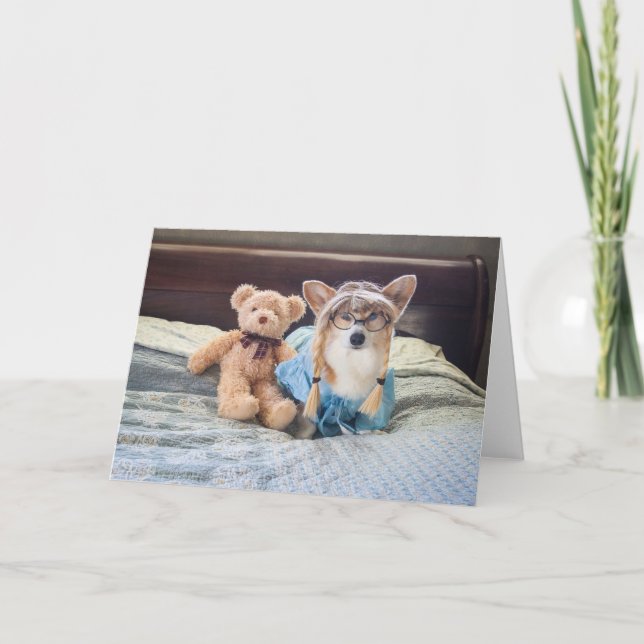 Carte vierge de Corgi Little Girl in Bed (Devant)