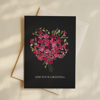 Carte vierge florale à cœur en aquarelle rose roma