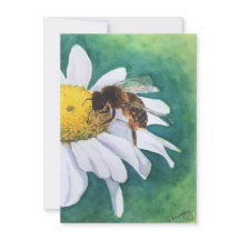 Carte vierge marguerite et abeille joyeuse