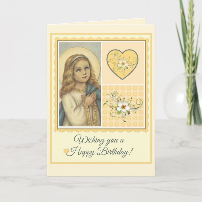 Carte Vierge Marie Anniversaire Coeurs & Fleurs (Devant)