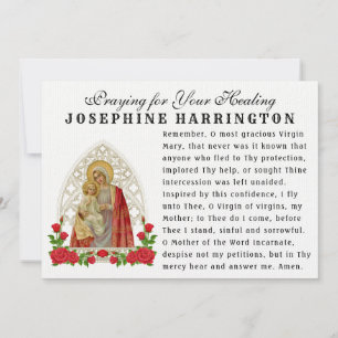 Carte Vierge Marie Bébé Jésus Mémorare catholique Prière