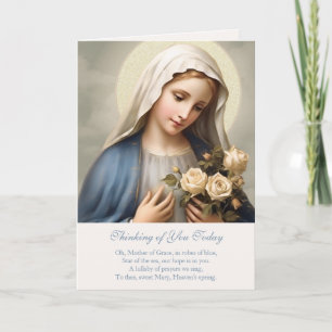 Carte Vierge Marie Floral Penser à votre prière