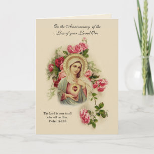 Carte Vierge Marie Florale Anniversaire de la mort aimée