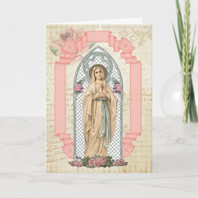 Carte Vierge Marie Lourdes Prière catholique d'anniversa (Devant)