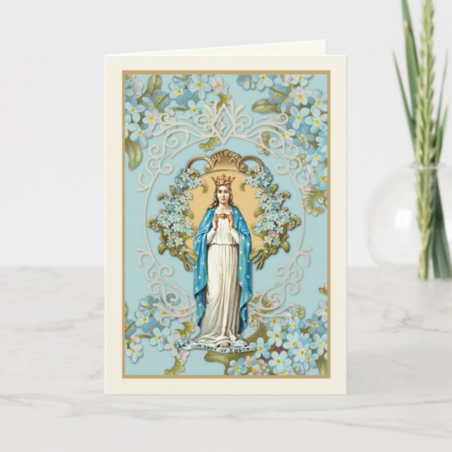 Carte Vierge Marie Notre-Dame de Knock Religieux Floral  (Devant)