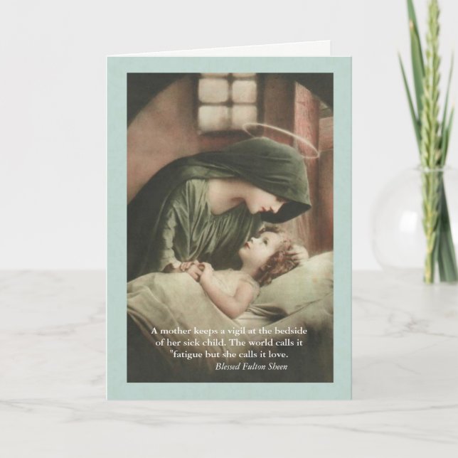 Carte Vierge Marie réconforter Enfant au lit S'ENTENDRE  (Devant)