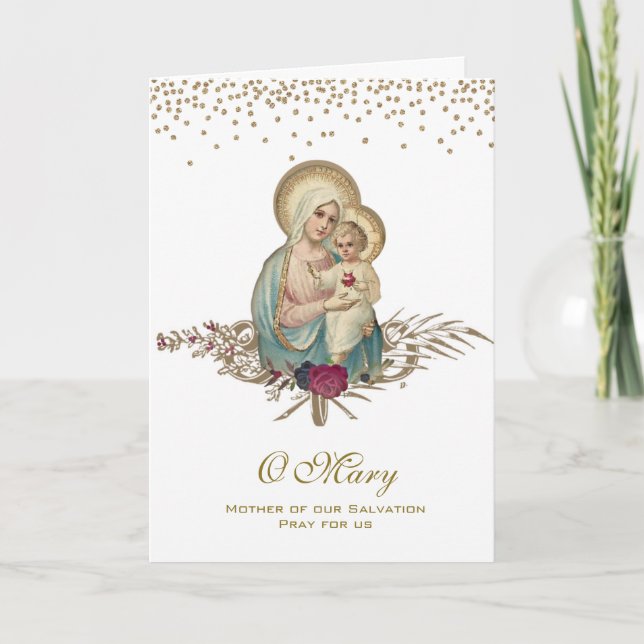 Carte Vierge Marie Religieuse Fête des Mères Catholique (Devant)