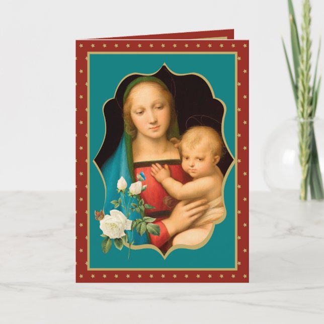 Carte Vierge religieuse Marie avec Bébé Jésus Rose blanc (Devant)