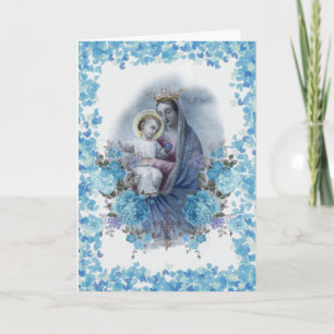 Carte Vierge religieuse Marie Floral Catholique Vintage