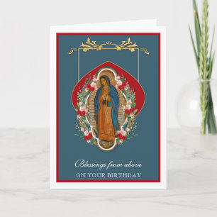 Carte Vierge religieuse Marie Guadalupe Rose espagnole
