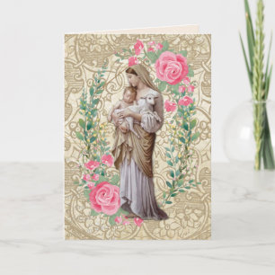 Carte Vierge religieuse Marie Jésus Agneau Chalice Bible