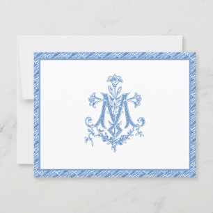 Carte Vierge religieuse Marie Marian Bleu "M" Lys