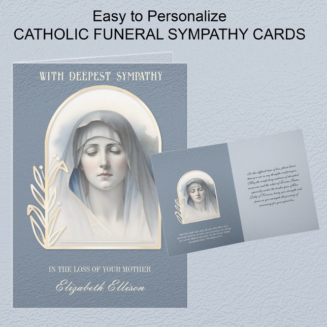 Carte Vierge religieuse Marie Sympathie catholique Condo (Traditional Catholic Funeral Sympathy Cards with the Blessed Virgin Mary, Our Lady of Sorrows. )