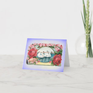 Carte vierge vintage d'art de cygnes et de roses