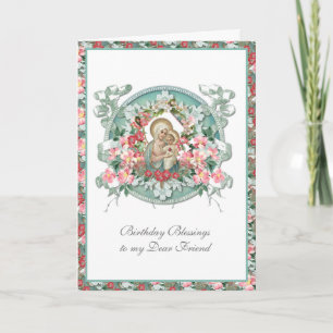Carte Vierge Vintage religieuse Marie Jésus Floral