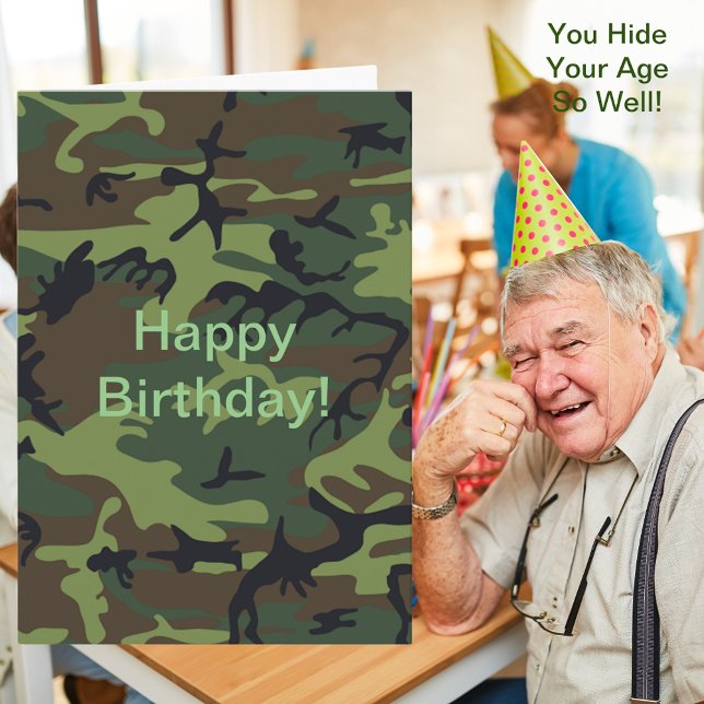 Carte Vieux âge Camouflage vert militaire (Old Age Military Green Camouflage Birthday Card)