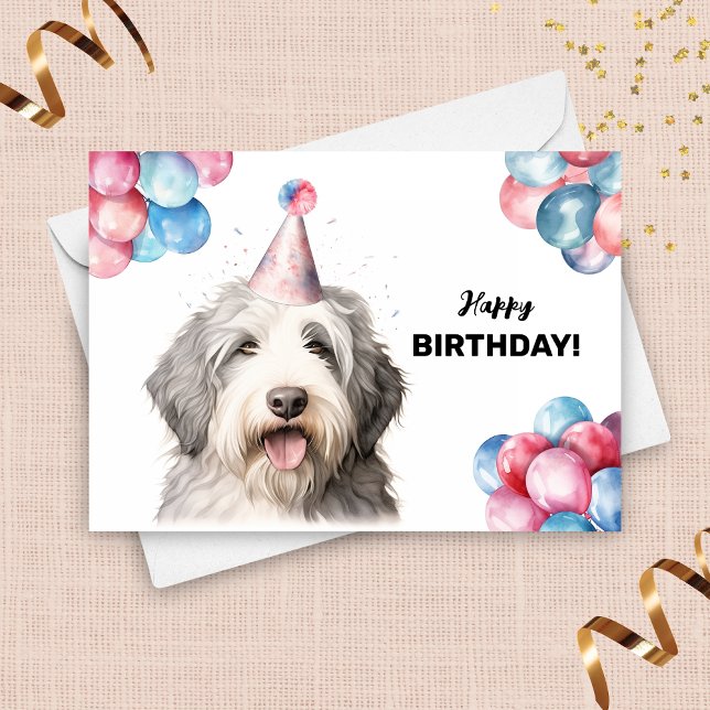 Carte Vieux anglais Sheepdog Balloons Casquette fête Ann (Créateur téléchargé)