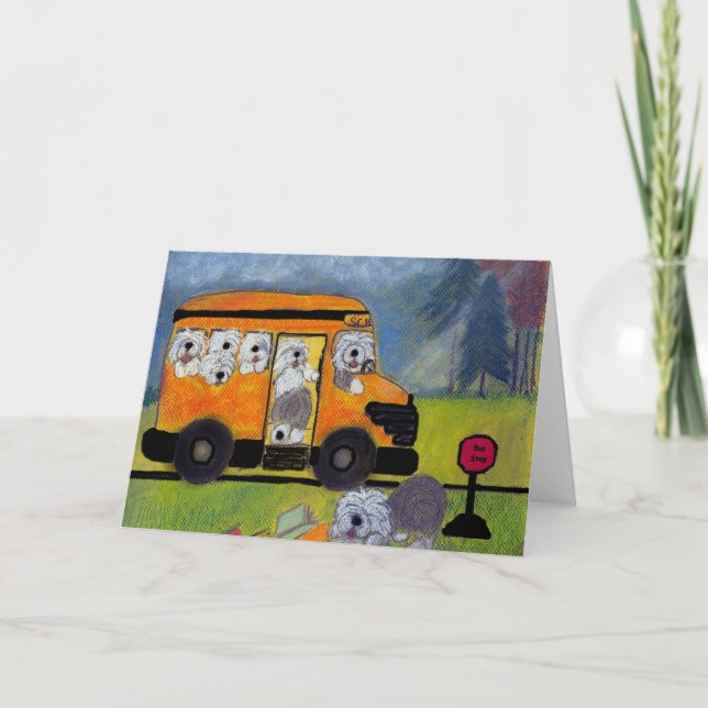 Carte Vieux anglais Sheepdog Wigglebottom School Bus (Devant)
