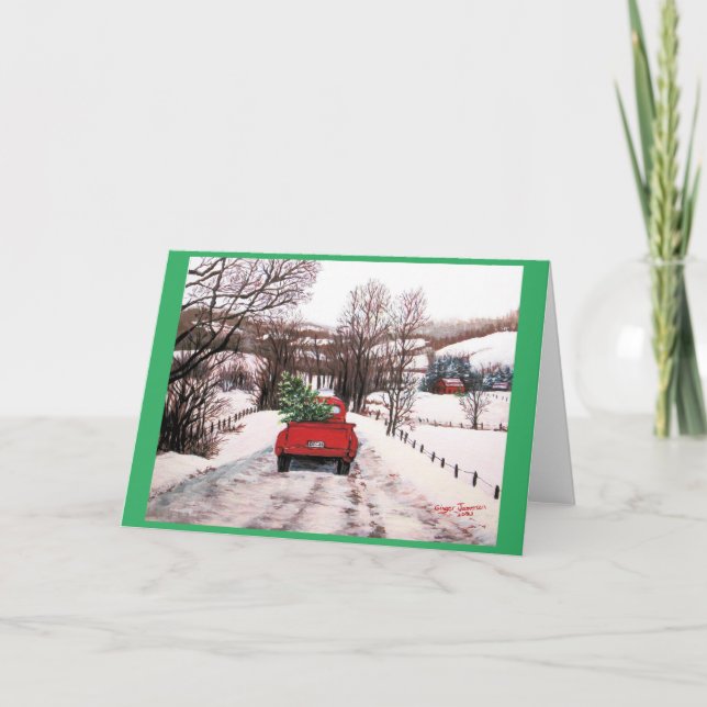Carte Vieux Camions rouges Noël (Devant)