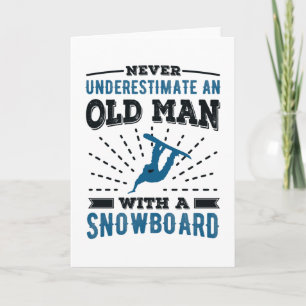 Carte Vieux homme avec un cadeau de mari de snowboard