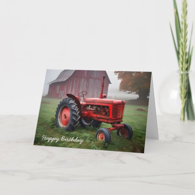 Carte Vieux tracteur Red Farm pour anniversaire (Devant)