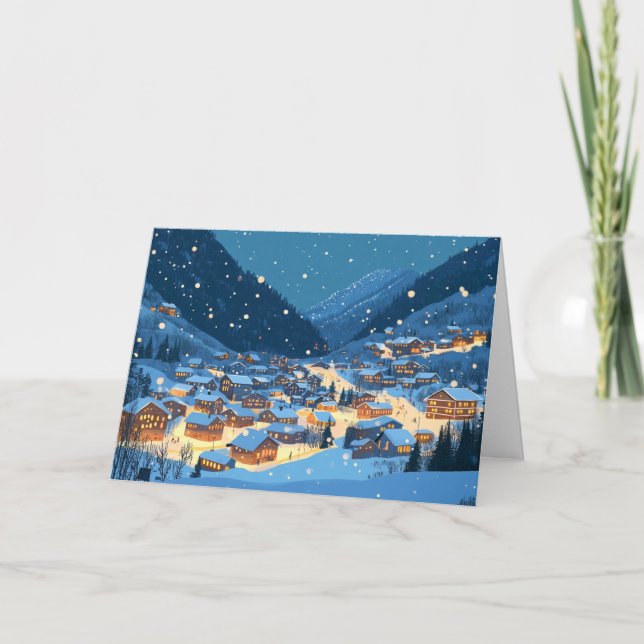 Carte Village couvert de neige avec lumière (Devant)