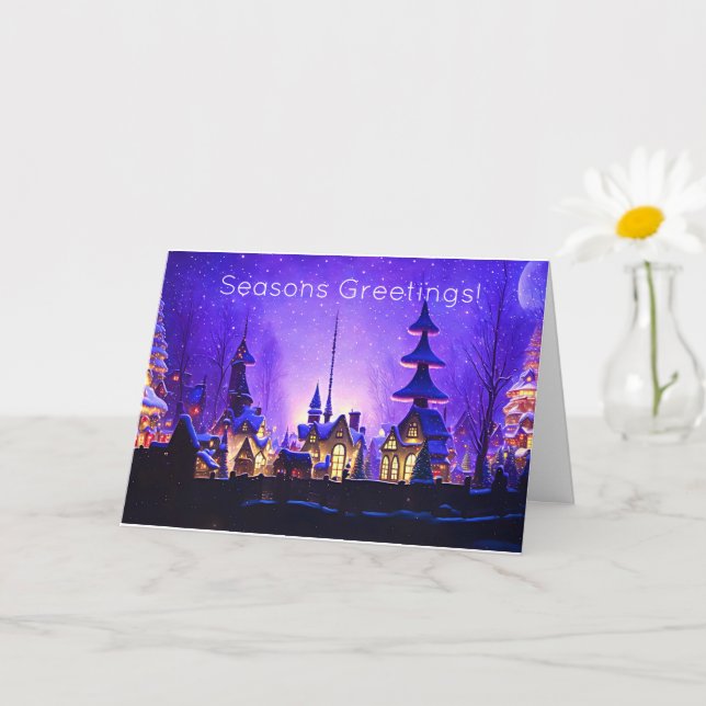 Carte Village de Noël Whimsical en vacances violettes (Petite plante)
