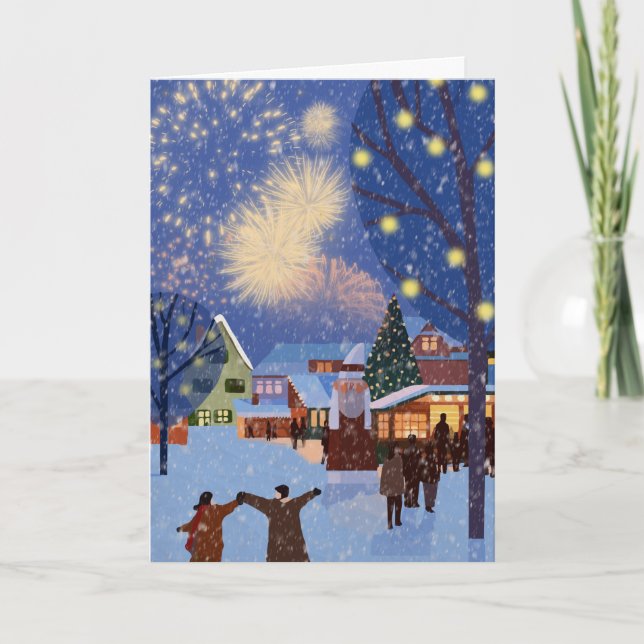 Carte Ville de Noël moderne dans l'art de la neige Noël (Devant)