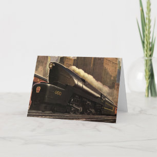 Carte Ville vintage, train duplex T1 sur voies ferrées