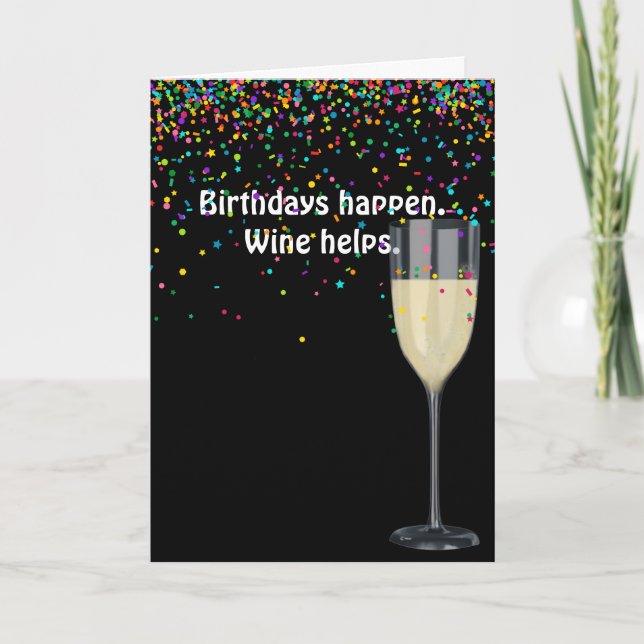Carte vin blanc avec confetti d'anniversaire (Devant)