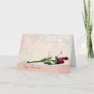 Carte Vin d'anniversaire et Rose rouge